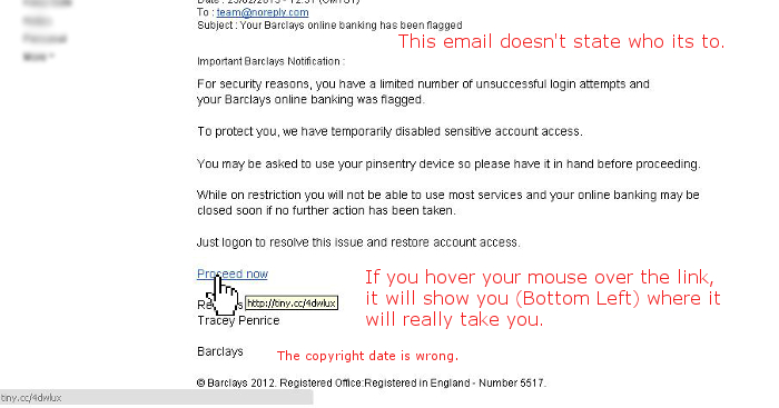 Fake Barclays Email